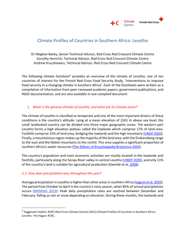 Climate Profiles of Countries in Southern Africa: Lesotho