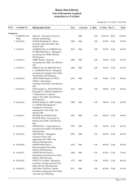 Ratan Tata Library List of Documents Acquired 01/04/2015 to 27/11/2015