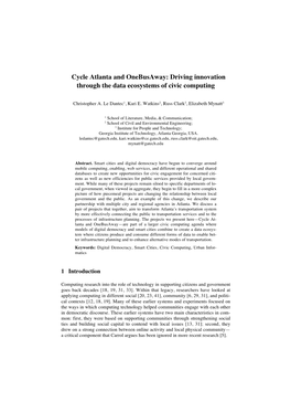 Cycle Atlanta and Onebusaway: Driving Innovation Through the Data Ecosystems of Civic Computing