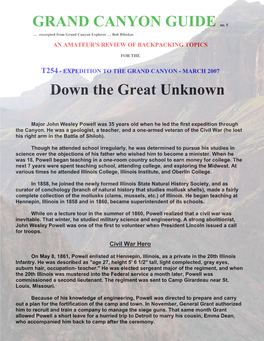 GRAND CANYON GUIDE No. 5 Down the Great Unknown
