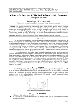 A Review on Designing of the Dual Reflector Axially Symmetric Cassegrain Antenna