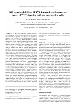 FGF Signaling Inhibitor, SPRY4, Is Evolutionarily Conserved Target of WNT Signaling Pathway in Progenitor Cells