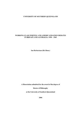 Working-Class Writing and Americanisation Debates in Britain and Australia: 1950 – 1965