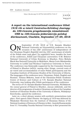A Report on the International Conference Titled 1918 Rik