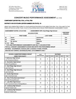 Fba, Fva, Foa) and to the Fsma Office No Later Than 10 Days Following Each Music Performance Assessment Event