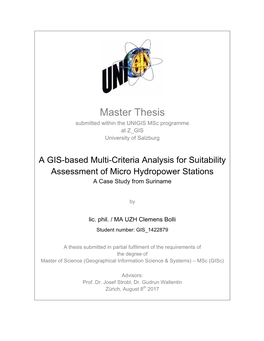 Master Thesis Submitted Within the UNIGIS Msc Programme at Z GIS University of Salzburg