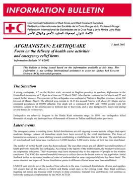 Afghanistan Earthquake Information Bulletin No.4