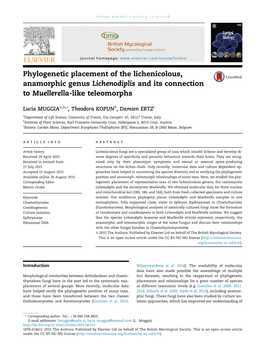 Phylogenetic Placement of the Lichenicolous, Anamorphic Genus Lichenodiplis and Its Connection to Muellerella-Like Teleomorphs