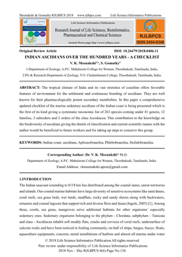 Indian Ascidians Over the Hundred Years - a Checklist V