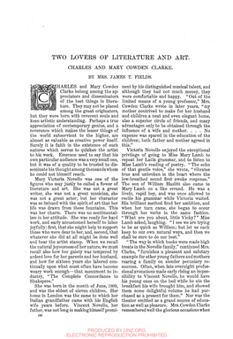 Two Lovers of Liteeature and Art. Charles and Mary Cowden Clarke