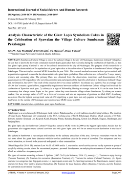 Analysis Characteristic of the Giant Lopis Symbolism Cakes in the Celebration of Syawalan the Village Culture Sumbawan Pekalongan