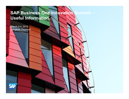 SAP Business One Innovation Summit – Useful Information