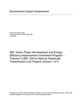 Tranche 2 (SRI: 220 Kv Mannar Nadukuda Transmission Line Project) Volume 1 of 2