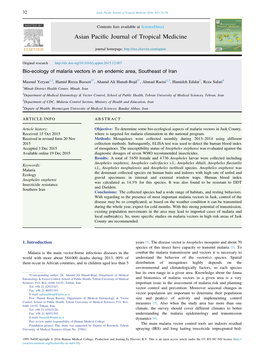 Bio-Ecology of Malaria Vectors in an Endemic Area, Southeast of Iran