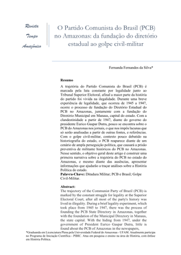 O Partido Comunista Do Brasil (PCB) No Amazonas: Da Fundação Do Diretório Estadual Ao Golpe Civil-Militar