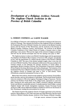 Development of a Religious Archives Network: the Anglican Church Archivists in the Province of British Columbia