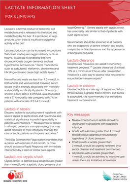 Lactate Information Sheet for Clinicians