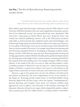 IAN RAE / the Art of (Re)Collecting: Bowering and the London Scene