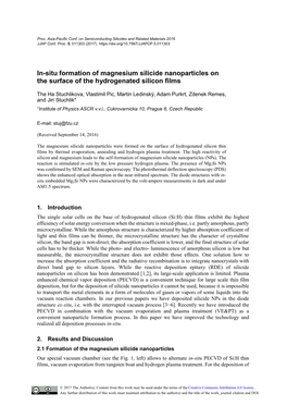 In-Situ Formation of Magnesium Silicide Nanoparticles on the Surface of the Hydrogenated Silicon Films