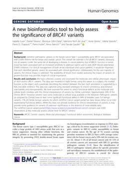 BRCA1 Variants Isabelle Cusin1, Daniel Teixeira1, Monique Zahn-Zabal1, Valentine Rech De Laval1,2, Anne Gleizes1, Valeria Viassolo3, Pierre O