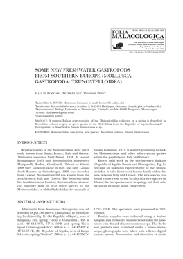 Some New Freshwater Gastropods from Southern Europe (Mollusca: Gastropoda: Truncatelloidea)