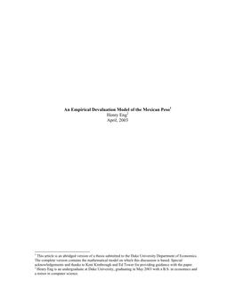 An Empirical Devaluation Model of the Mexican Peso1 Henry Eng2 April, 2003