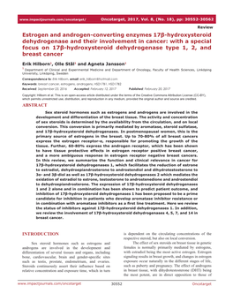 Estrogen and Androgen-Converting Enzymes 17Β-Hydroxysteroid Dehydrogenase and Their Involvement in Cancer