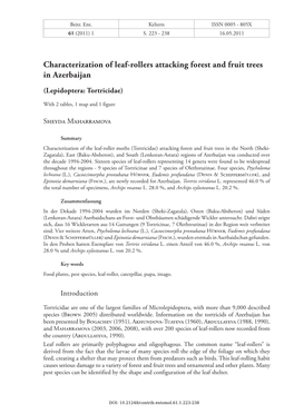 Characterization of Leaf-Rollers Attacking Forest and Fruit Trees in Azerbaijan