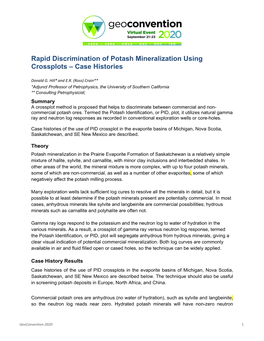 Rapid Discrimination of Potash Mineralization Using Crossplots – Case Histories