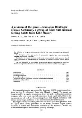 A Revision of the Genus Docimodus Boulenger (Pisces: Cichlidae), A