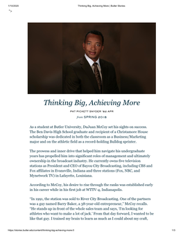 Thinking Big, Achieving More | Butler Stories 