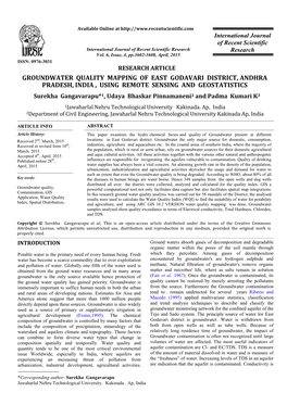 Groundwater Quality Mapping of East Godavari District