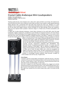 Crystal Cable Arabesque Mini Loudspeakers Category: Full-Length Reviews Created on Tuesday, 01 May 2012 00:00 Written by Peter Roth