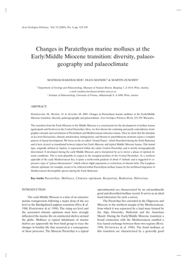 Changes in Paratethyan Marine Molluscs at the Early/Middle Miocene Transition: Diversity, Palaeo- Geography and Palaeoclimate