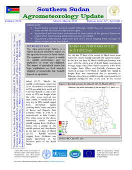 Rainfall Performance in Southsudan