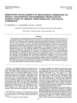 Serotonin Involvement in Descending Inhibition of Spinal Nociceptive Transmission Produced by Stimulation of Medial Diencephalon and Basal Forebrain’