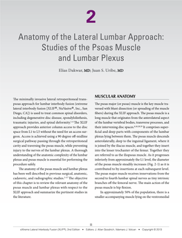 Anatomy of the Lateral Lumbar Approach: Studies of the Psoas Muscle XVII and Lumbar Plexus Fundamentals Elias Dakwar, MD; Juan S