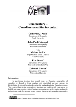 Commentary – Canadian Sexualities in Context