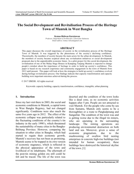 The Social Development and Revitalisation Process of the Heritage Town of Muntok in West Bangka