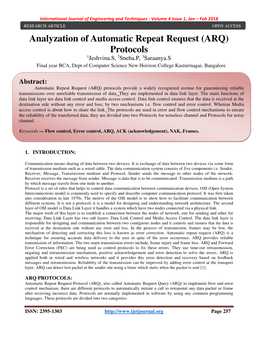 Analyzation of Automatic Repeat Request (ARQ) Protocols