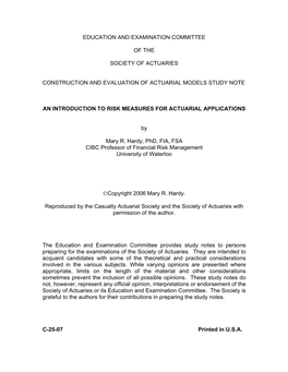 An Introduction to Risk Measures for Actuarial Applications