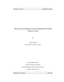 The Social and Musical Life of Tombak and Tombak Players in Iran