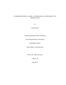 Leadership During a Crisis: an Ideological Criticism of the Walking Dead