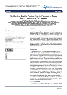 Mini-Review: GARP, a Putative Potential Molecule in Tumor Immunosuppressive Environment