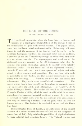 THE Medieval Superstition About the Lo\Es Between Demons