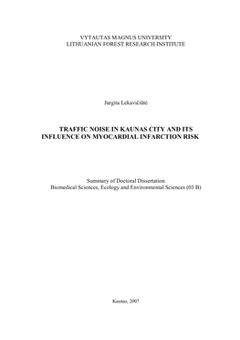 Traffic Noise in Kaunas City and Its Influence on Myocardial Infarction Risk
