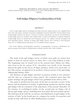 Gall Midges (Diptera: Cecidomyiidae) of Italy