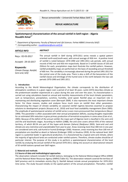 Spatiotemporal Characterization of the Annual Rainfall in Setif Region - Algeria Setif.Dz/ Rouabhi Amar1*