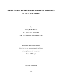 The New England Cod Fishing Industry and Maritime Dimensions Of