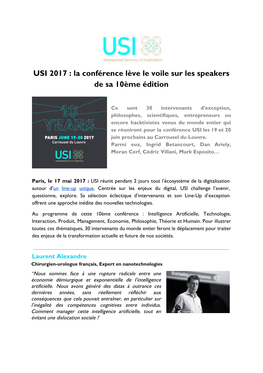USI 2017 : La Conférence Lève Le Voile Sur Les Speakers De Sa 10Ème Édition